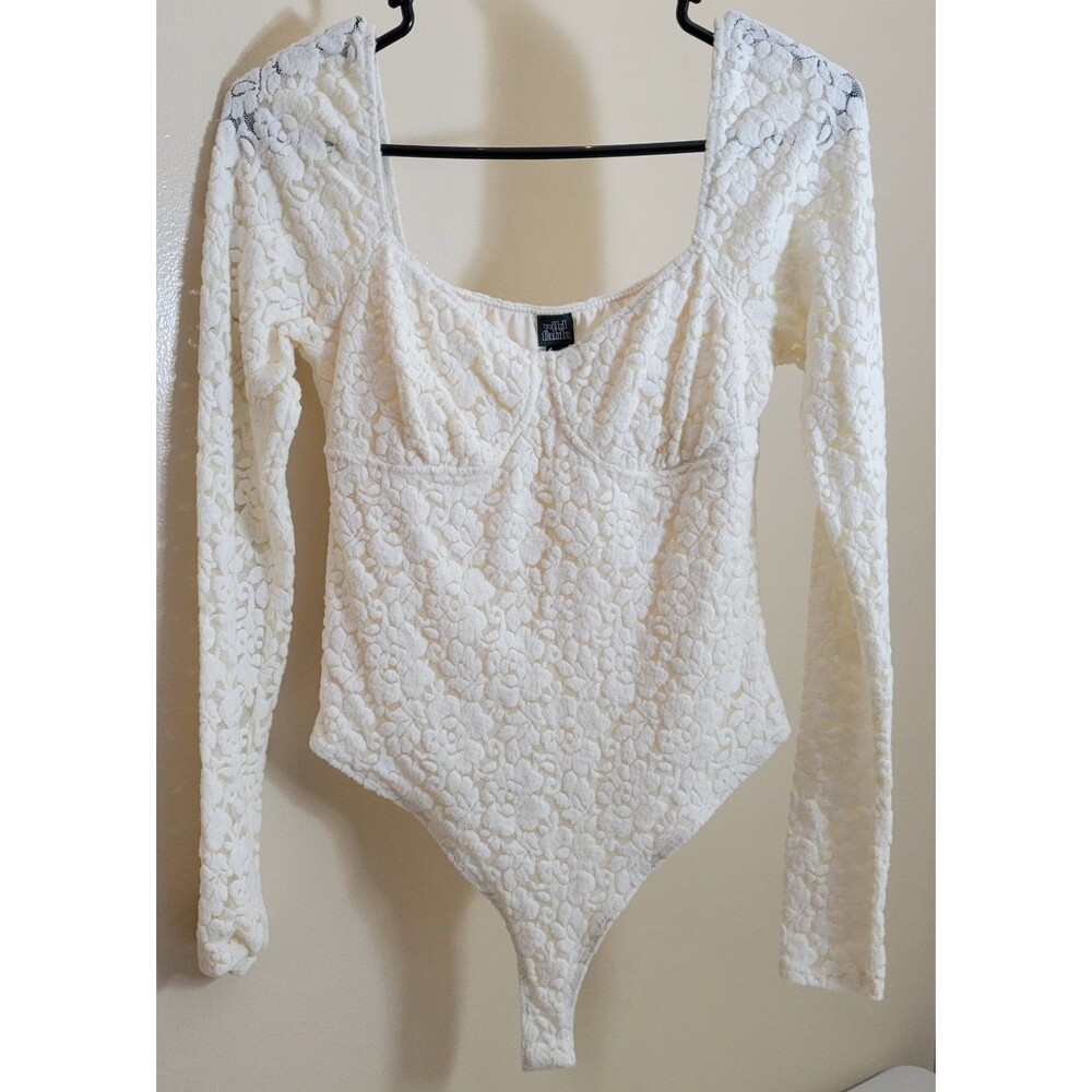 Woman's Wild Fable Long Sleeve Bodysuit With Snaps Size Medium Lace